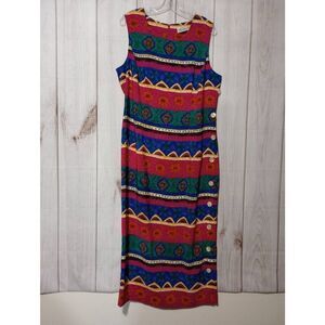 Kathy Lee Dress‎ Ladies 14 Sleeveless Vintage Colorful Pink Green Blue